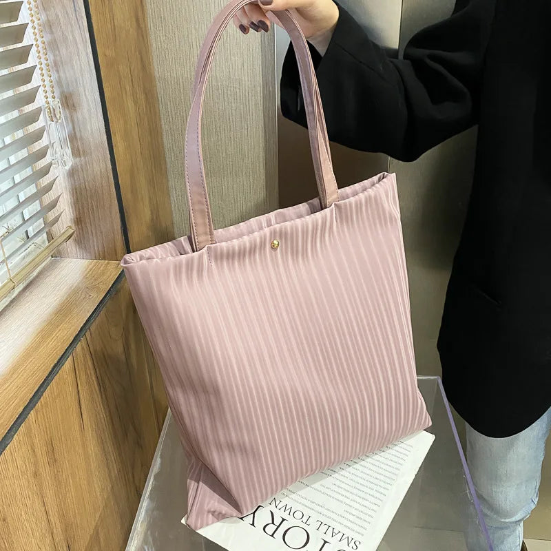 Women PU Handbags Shoulder Bag Large Tote Solid Striped Travel Bag