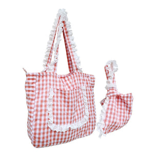 Vintage Plaid Ruched Bucket Shoulder Bag Mori Style