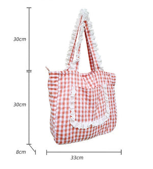 Vintage Plaid Ruched Bucket Shoulder Bag Mori Style