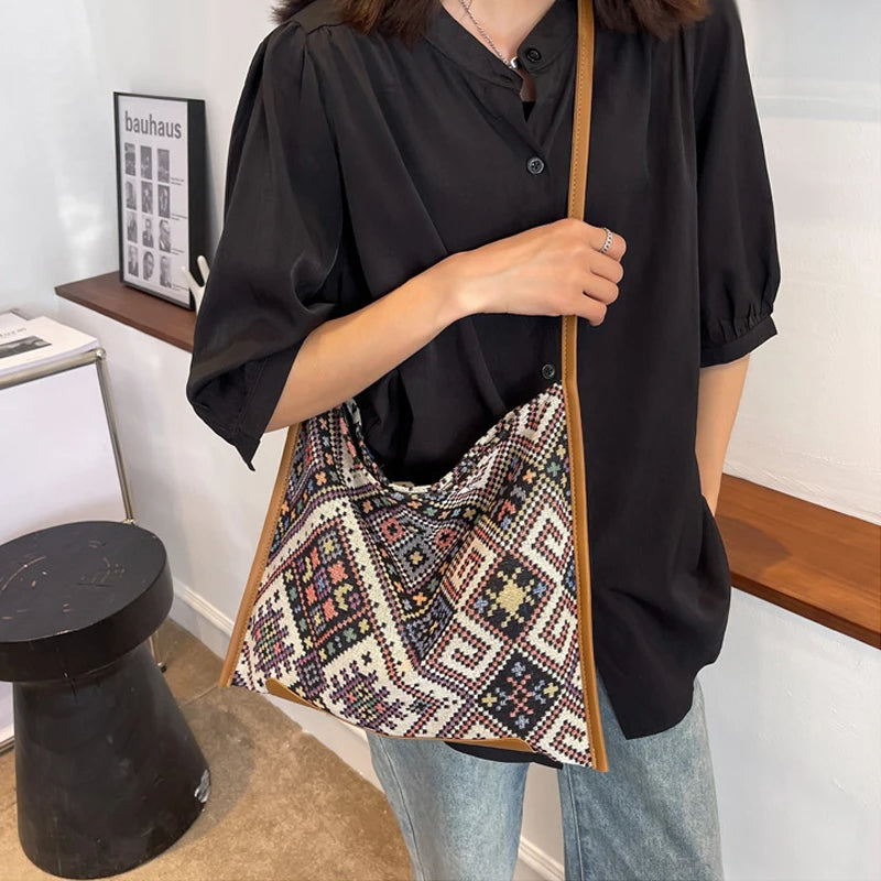 Patchwork Bohemian Style Tote Large Capacity Shoulder Bag