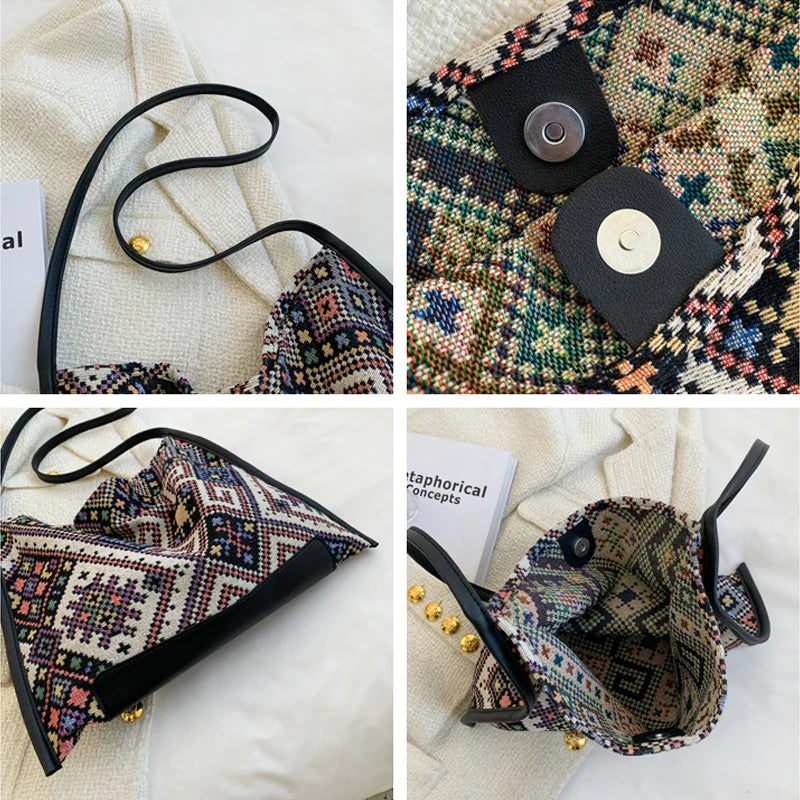 Patchwork Bohemian Style Tote Large Capacity Shoulder Bag