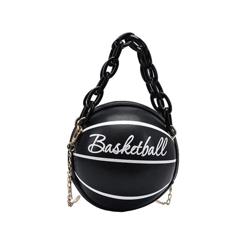 Women Basketball PU Leather Shoulder Crossbody Bag Chain Satchel