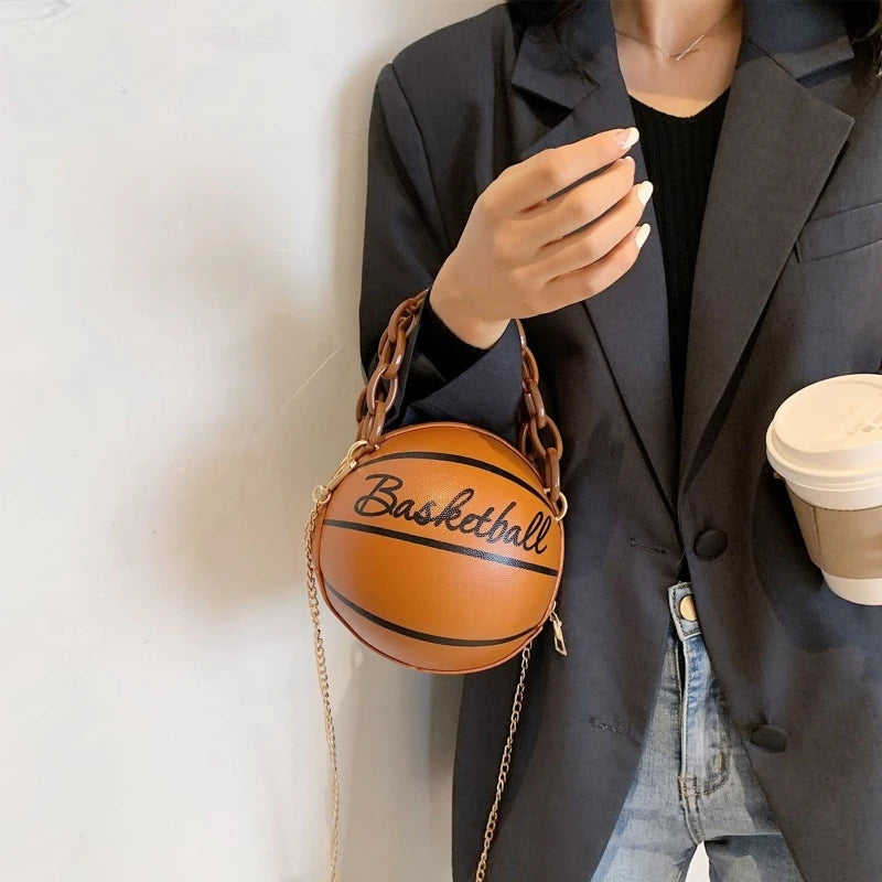 Women Basketball PU Leather Shoulder Crossbody Bag Chain Satchel
