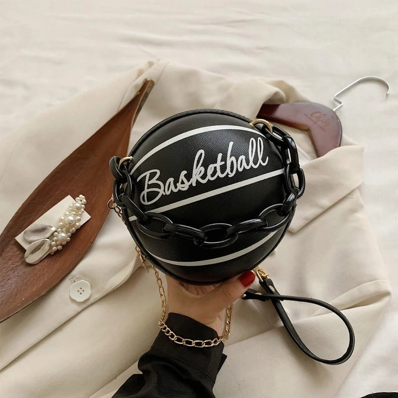 Women Basketball PU Leather Shoulder Crossbody Bag Chain Satchel