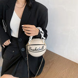 Women Basketball PU Leather Shoulder Crossbody Bag Chain Satchel