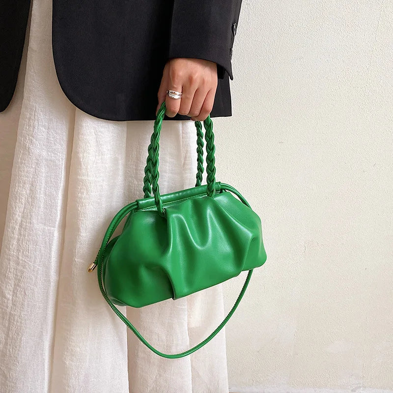 Braided Handle Top-handle Bag Vintage Tote Soft Shoulder Bag