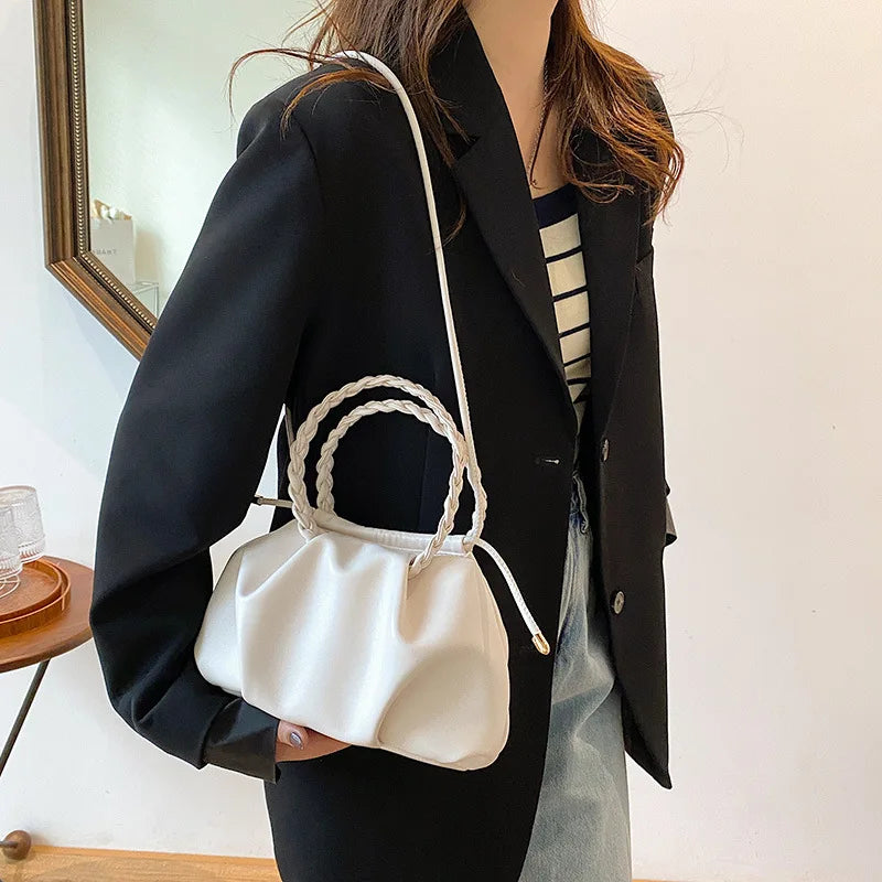 Braided Handle Top-handle Bag Vintage Tote Soft Shoulder Bag