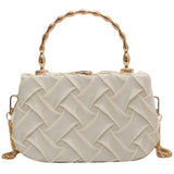 Braided Fabric Small Shoulder Box Bag Metal Handle Crossbody Handbag Tote