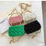 Braided Fabric Small Shoulder Box Bag Metal Handle Crossbody Handbag Tote