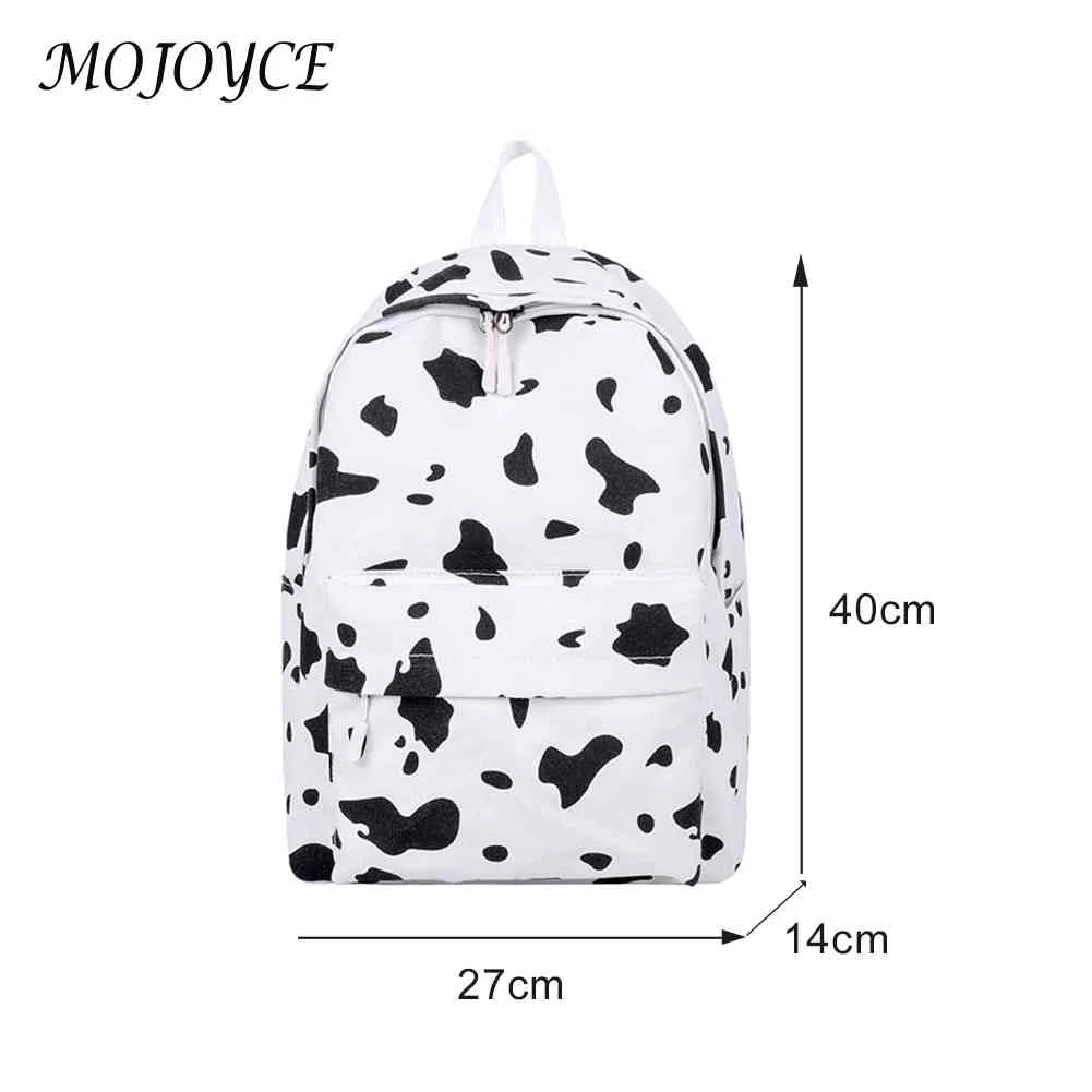 Women Canvas Backpack Cow Milk Print Classic Girls Daily Shoulder School Bag