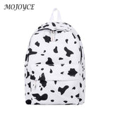 Women Canvas Backpack Cow Milk Print Classic Girls Daily Shoulder School Bag