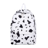 Women Canvas Backpack Cow Milk Print Classic Girls Daily Shoulder School Bag
