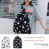 Women Canvas Backpack Cow Milk Print Classic Girls Daily Shoulder School Bag