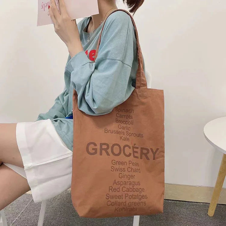 Women Canvas Bag Large Tote English Printed Eco Shopping Bag