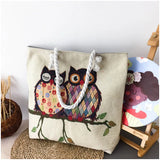 Embroidered Owl Shoulder Bag, Large Capacity, Casual Canvas, Women's Handbag