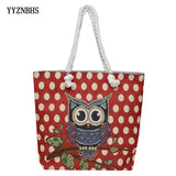 Embroidered Owl Shoulder Bag, Large Capacity, Casual Canvas, Women's Handbag