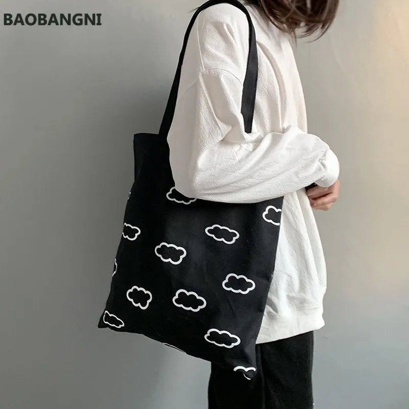 Clouds Printed Canvas Tote Bag for Girls