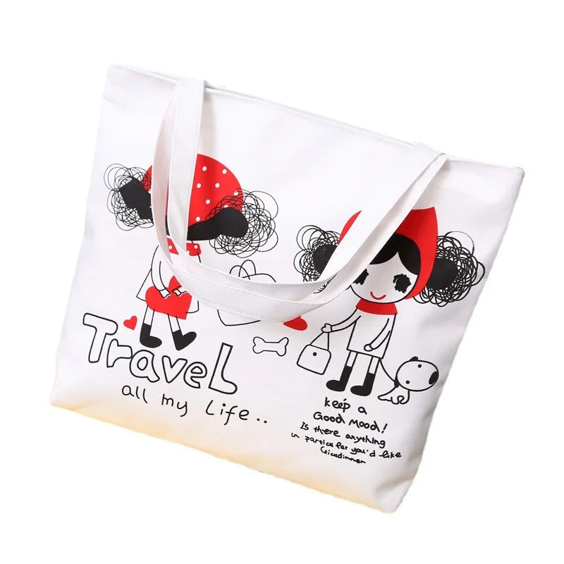 Women Canvas Shoulder Bag Cartoon Tote Hand Bag Ladies Large Capacity