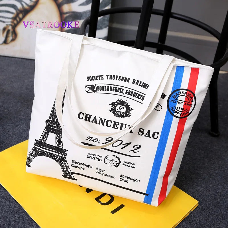 Women Canvas Shoulder Bag Cartoon Tote Hand Bag Ladies Large Capacity