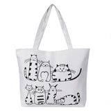 Cat Printed Canvas Handbag Large Capacity Beach Tote Bag