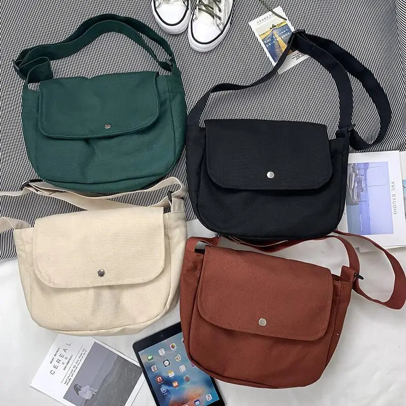 Canvas Mini Handbag Crossbody Phone Bag Flap Shoulder Bag Student Bag