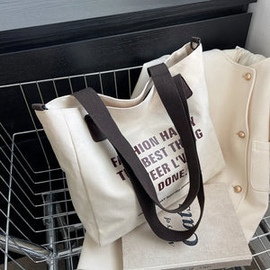 Women Canvas Shopping Bag Letter Printing Casual Eco-friendly Tote Handbag