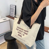 Women Canvas Shopping Bag Letter Printing Casual Eco-friendly Tote Handbag