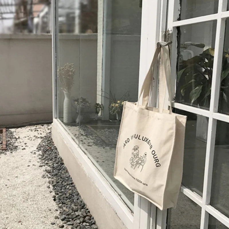 Women Canvas Shoulder Bag Books Print Ladies Casual Handbag Tote Bag