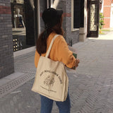 Women Canvas Shoulder Bag Books Print Ladies Casual Handbag Tote Bag