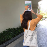 Women Canvas Shoulder Bag Books Print Ladies Casual Handbag Tote Bag
