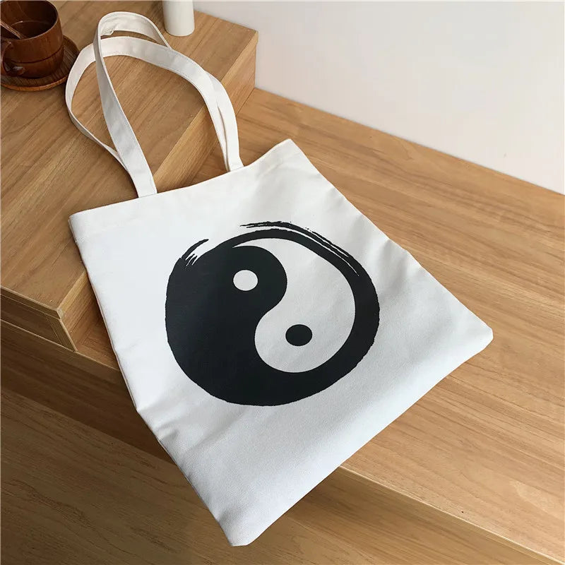 Canvas Shoulder Bag Printed Ladies Reusable Shopping Bags Cotton Unisex