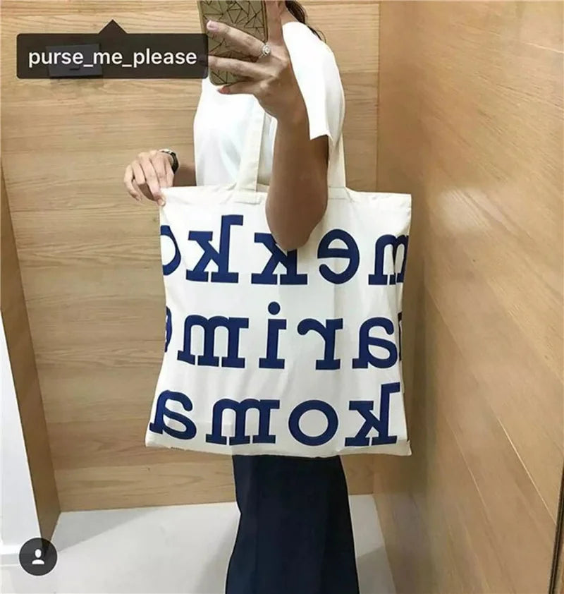 Women Canvas Shoulder Bags, Letter Print Style Large Capacity Handbag
