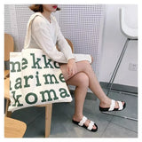 Women Canvas Shoulder Bags, Letter Print Style Large Capacity Handbag