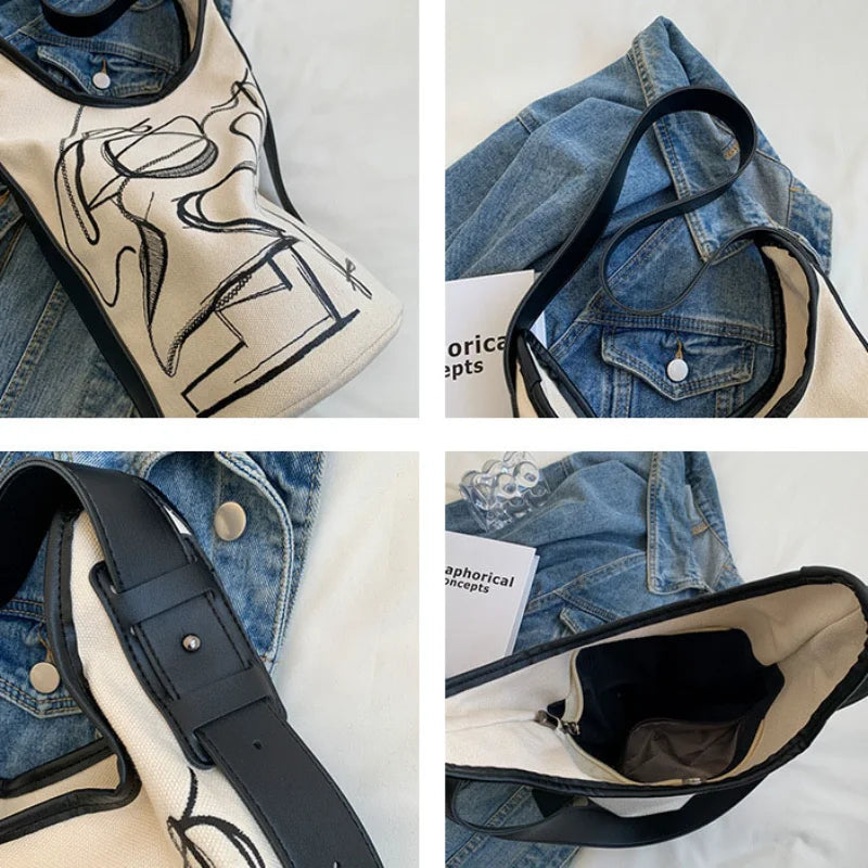 Vintage Canvas Shoulder Bag Crossbody Handbag Graffiti Harajuku Casual