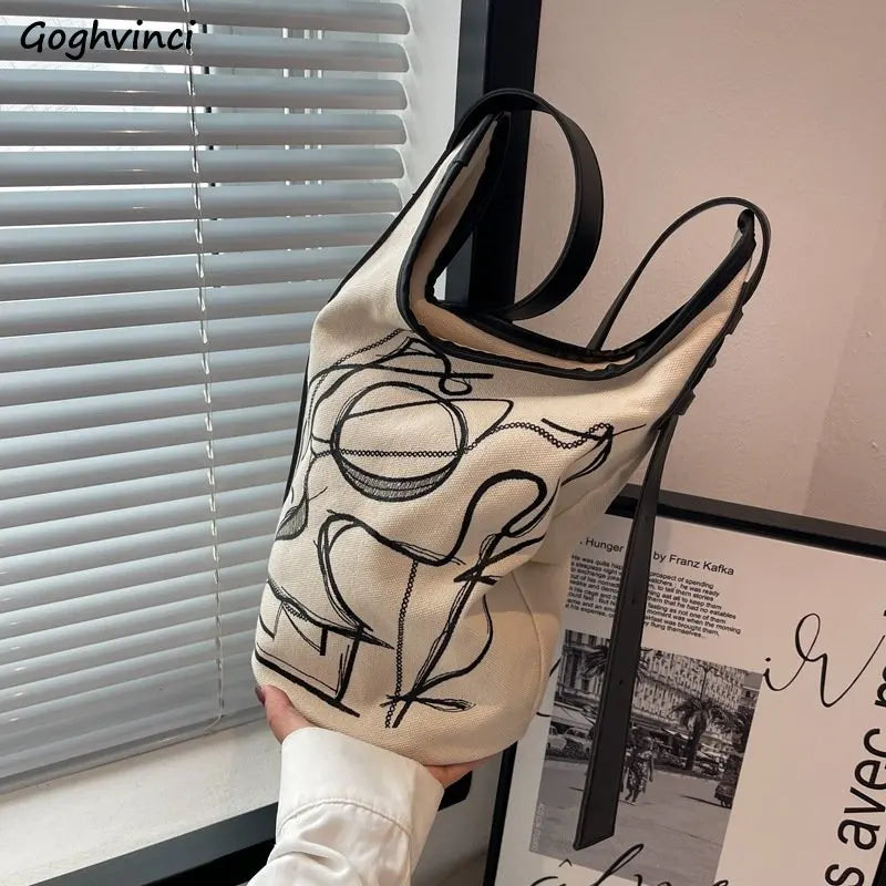 Vintage Canvas Shoulder Bag Crossbody Handbag Graffiti Harajuku Casual