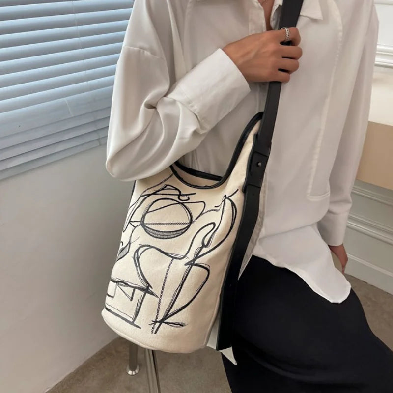 Vintage Canvas Shoulder Bag Crossbody Handbag Graffiti Harajuku Casual