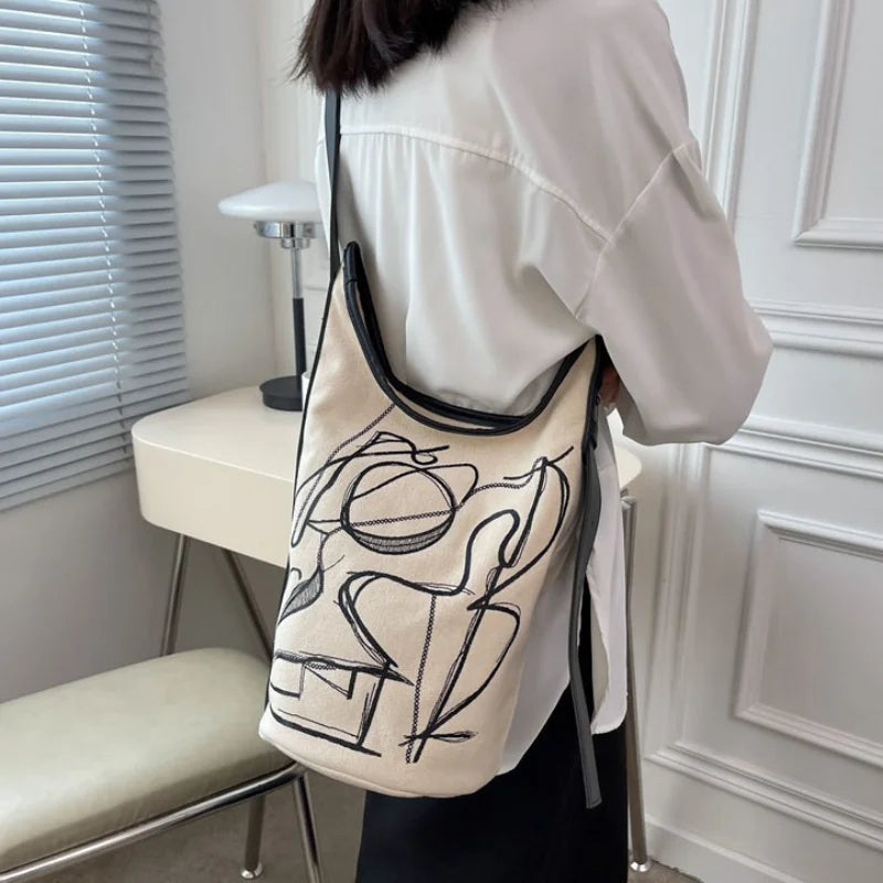 Vintage Canvas Shoulder Bag Crossbody Handbag Graffiti Harajuku Casual