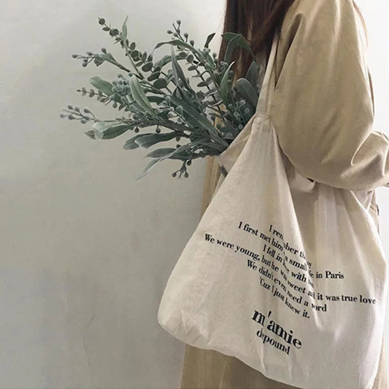 Women Canvas Tote Handbag Soft Cloth Shoulder Bags Girls Reusable Folding Bags