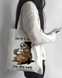 Cartoon Sloth Print Shopping Bag Tote Eco Handbag Casual Shoulder Bags