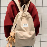 Casual Corduroy Backpack with Pendant School Bag