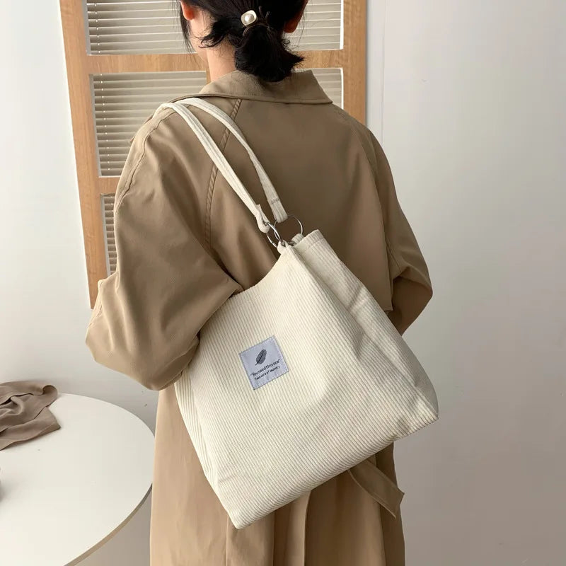 Women Casual Corduroy Shoulder Tote Bag Retro Canvas Shopper Messenger Bag