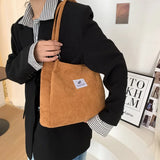 Women Casual Corduroy Shoulder Tote Bag Retro Canvas Shopper Messenger Bag