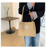 Women Casual Corduroy Shoulder Tote Bag Retro Canvas Shopper Messenger Bag