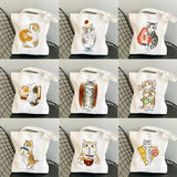 Cartoon Cat Anime Canvas Shopper Bag Large Capacity Shoulder Handbag