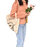 Casual Shoulder Bag, Female Head Print Handbag Tote - White