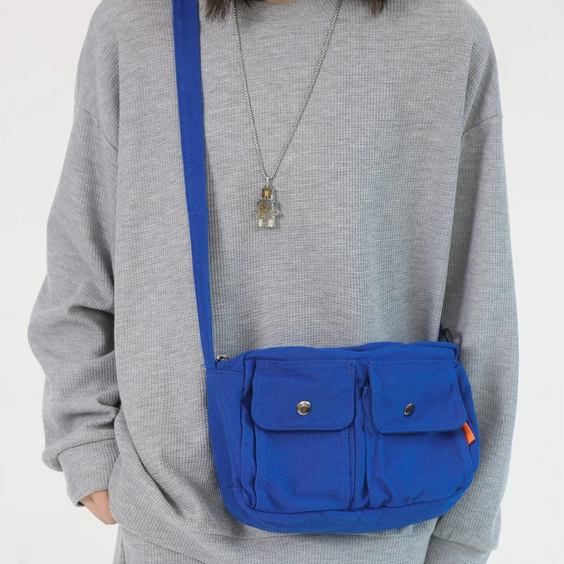 Casual Small Canvas Shoulder Bag Summer Multiple Pockets Crossbody Bags