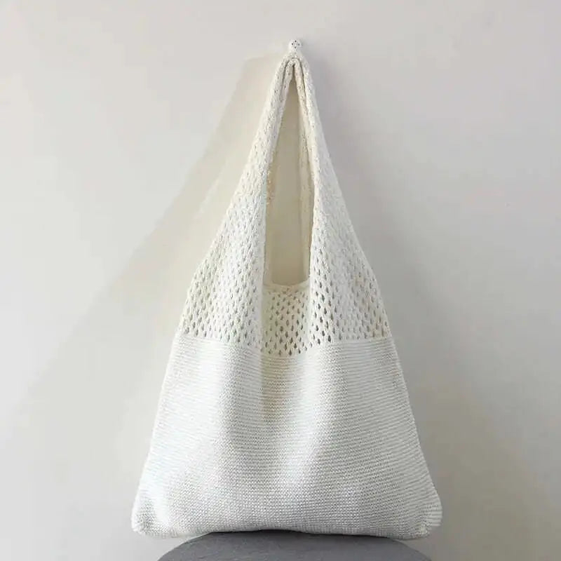 Women Knitted Shoulder Bag Hollow Out Top High Capacity Shopping