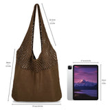 Women Knitted Shoulder Bag Hollow Out Top High Capacity Shopping