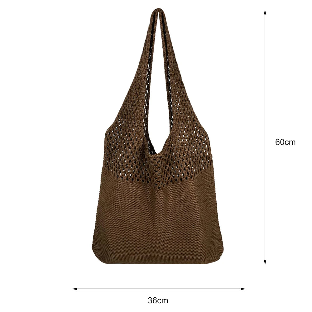 Women Knitted Shoulder Bag Hollow Out Top High Capacity Shopping