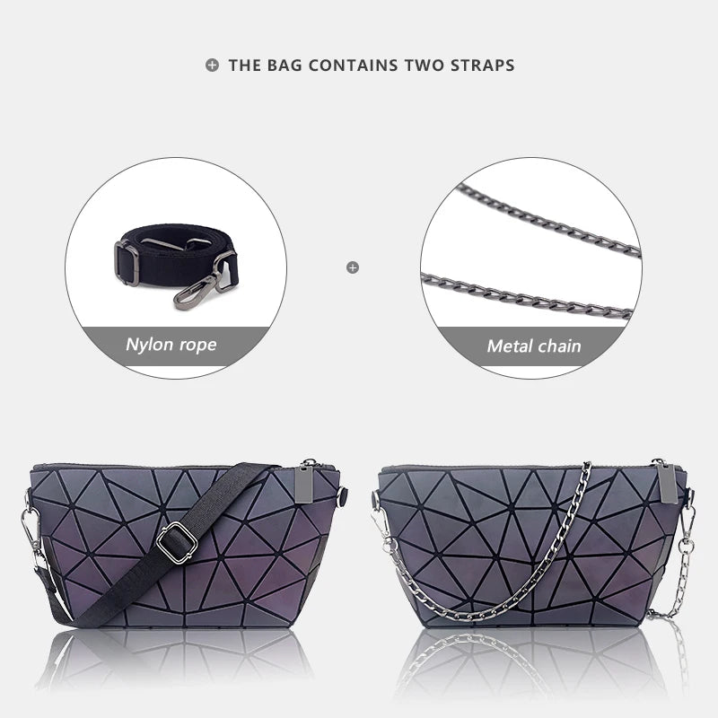 Women Chain Shoulder Bag Luminous Geometric Messenger Bags